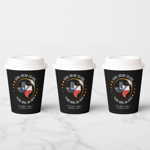 Total Solar Eclipse 2024 Texas State Family Name Paper Cups