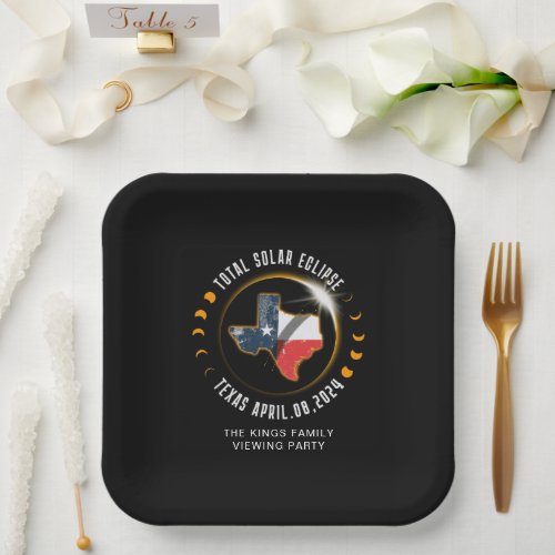 Total Solar Eclipse 2024 Texas State Family Name Paper Plates