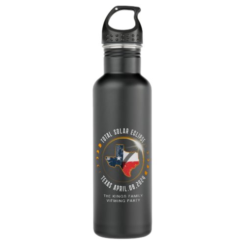 Total Solar Eclipse 2024 Texas State Family Name Stainless Steel Water Bottle