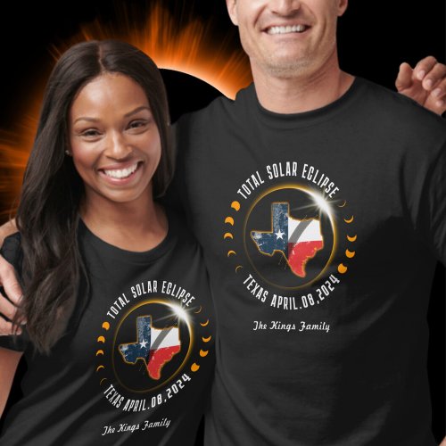Total Solar Eclipse 2024 Texas State Family Name T_Shirt