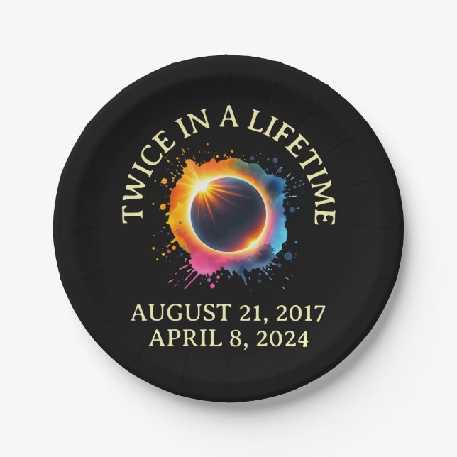 Total Solar Eclipse 2024 Twice In A Lifetime  Paper Plates (Front)