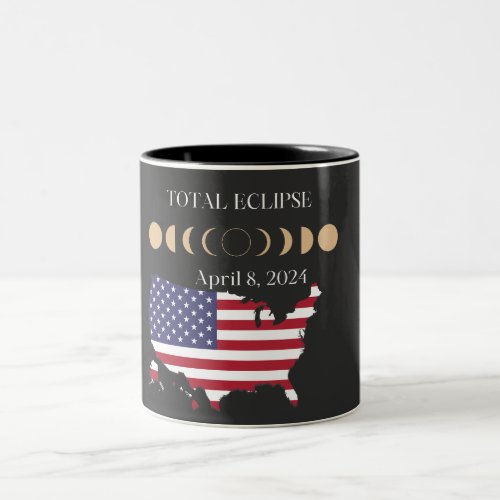 Total Solar Eclipse 2024 USA Map Path of Totality Two_Tone Coffee Mug