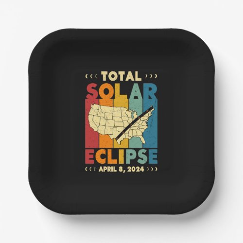 Total Solar Eclipse 2024 USA Path of Totality Map Paper Plates