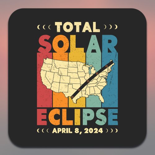 Total Solar Eclipse 2024 USA Path of Totality Map Square Sticker