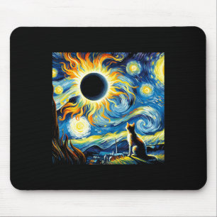 Total Solar Eclipse 2024 Van Gogh Starry Night Cat Mouse Pad