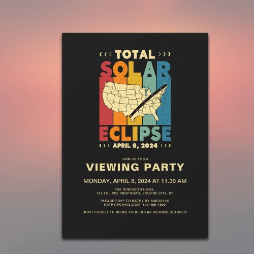 Total Solar Eclipse 2024 Vintage USA Viewing Party Invitation