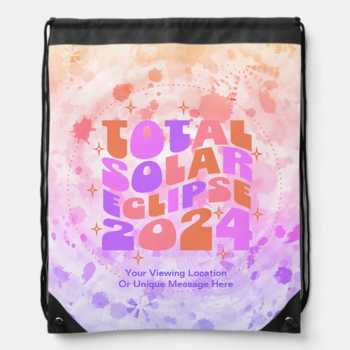 Total Solar Eclipse 2024 Watch Party Groovy Fun  Drawstring Bag