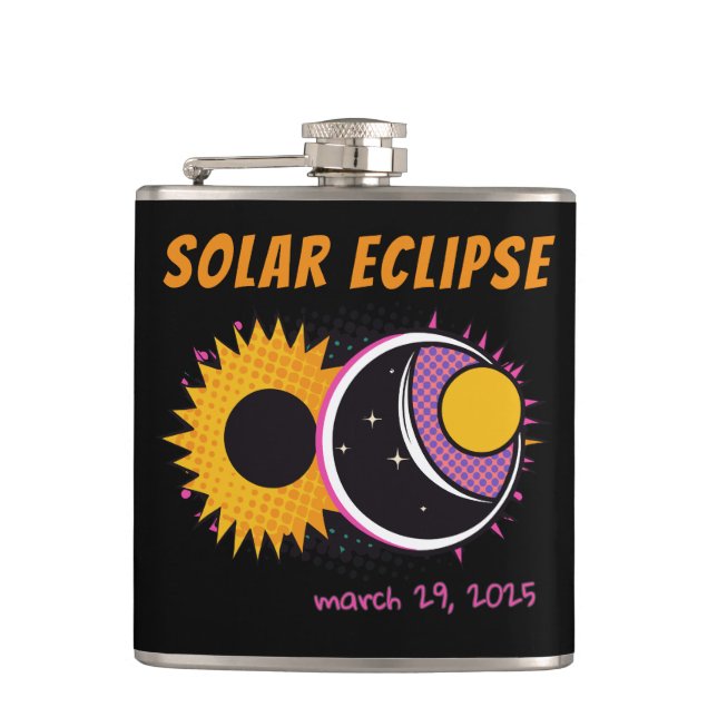 Total solar eclipse 2025 pop art design flask (Front)