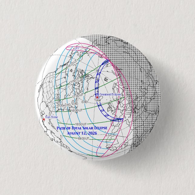 Total Solar Eclipse 2026 Map Button (Front)