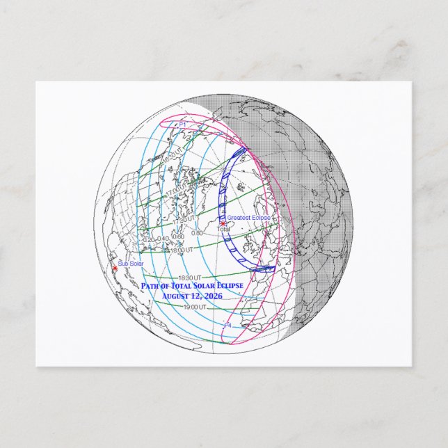 Total Solar Eclipse 2026 Map Postcard (Front)