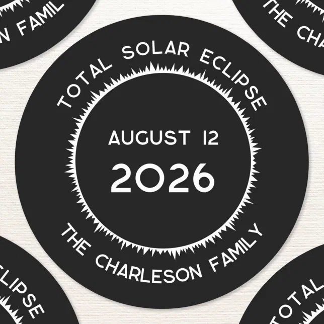 Total Solar Eclipse 2026 Personalized Classic Round Sticker Zazzle