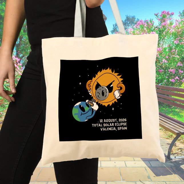 Total Solar Eclipse 2026 Spain Photobomb Tote Bag (Change city/location to personalize.  All text editable.  Matching items available)