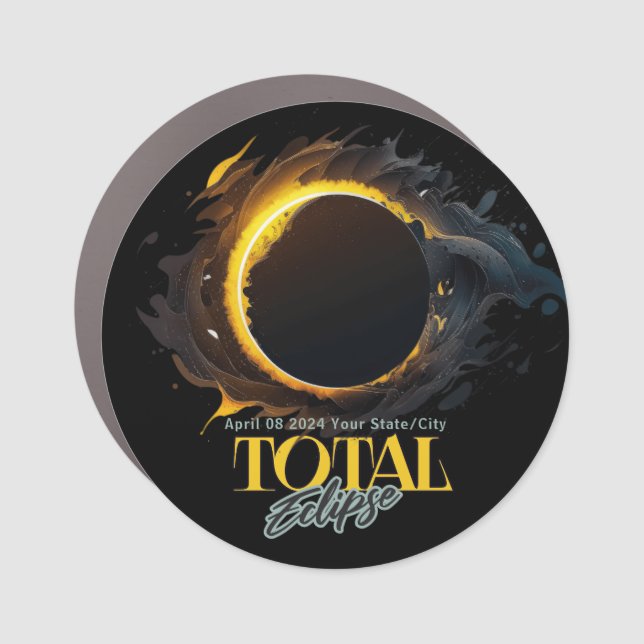 Total Solar Eclipse 2026 Your City State Black  Car Magnet (Front)