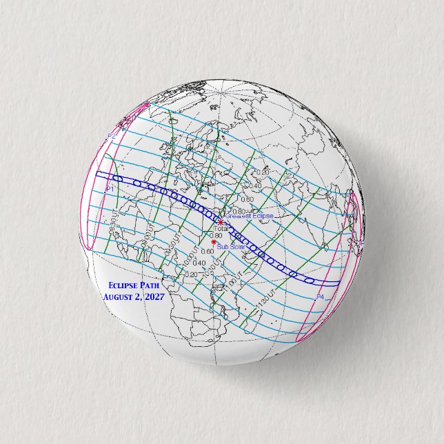 Total Solar Eclipse 2027 Map Button (Front)