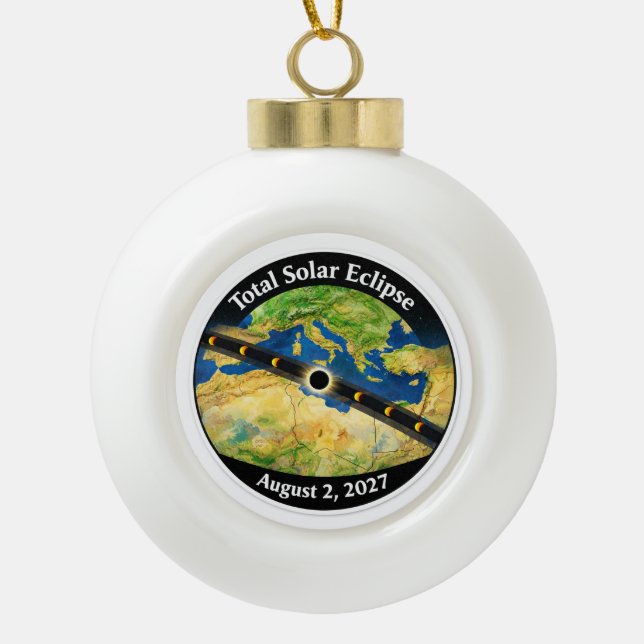 Total Solar Eclipse 2027 Map Ceramic Ball Christmas Ornament (Front)