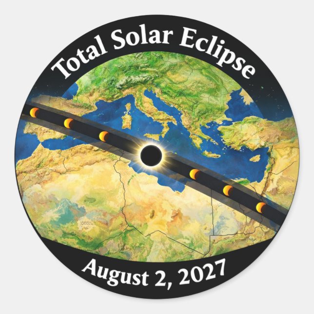 Total Solar Eclipse 2027 Map Classic Round Sticker (Front)