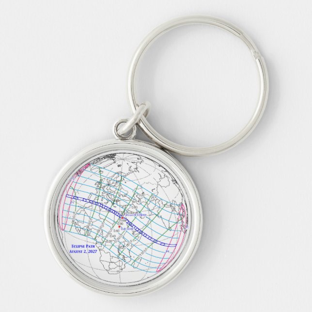 Total Solar Eclipse 2027 Map Keychain (Front)