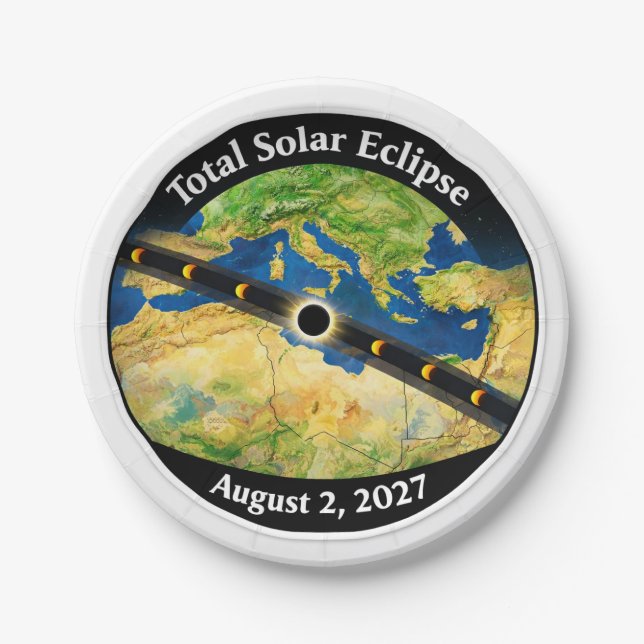 Total Solar Eclipse 2027 Map Paper Plates (Front)