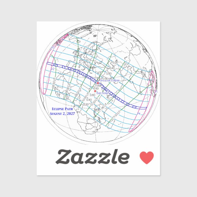 Total Solar Eclipse 2027 Map Sticker (Sheet)
