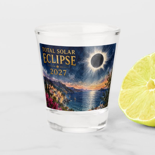 Total Solar Eclipse 2027 Mediterranean  Shot Glass (Front)