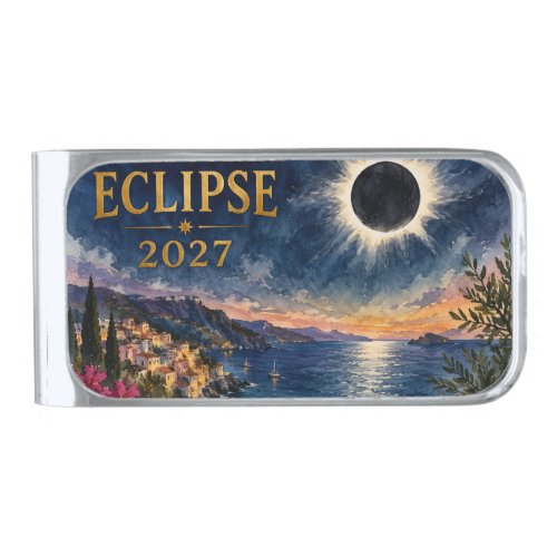 Total Solar Eclipse 2027 Mediterranean  Silver Finish Money Clip