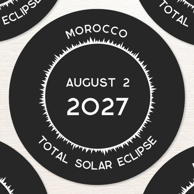 Total Solar Eclipse 2027 Morocco Classic Round Sticker (Total solar eclipse August 2nd 2027 Morocco custom text sticker)