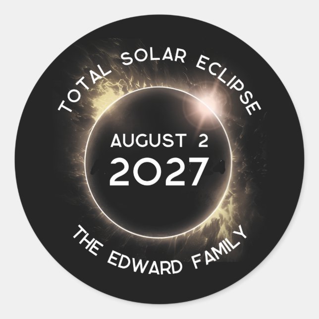 Total Solar Eclipse 2027 Personalized  Classic Round Sticker (Front)