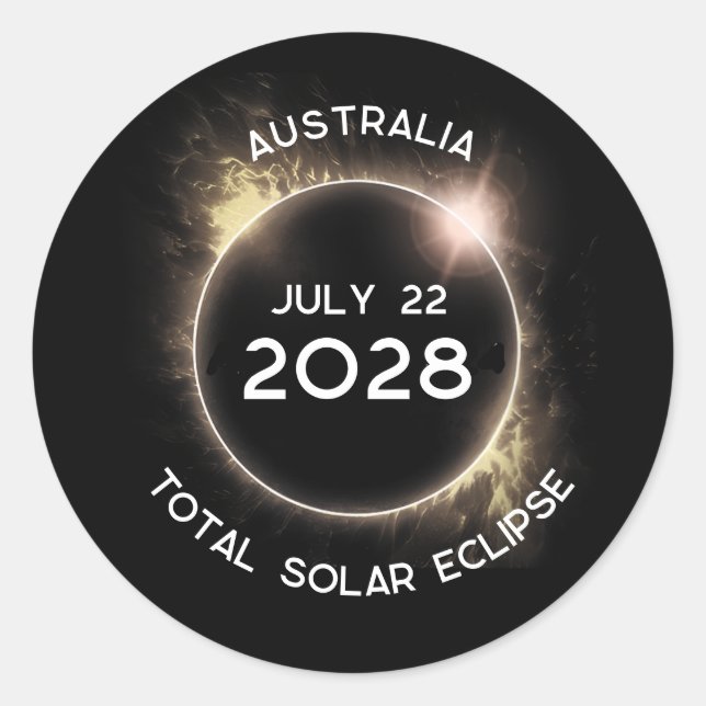 Total Solar Eclipse 2028 Australia Classic Round Sticker (Front)