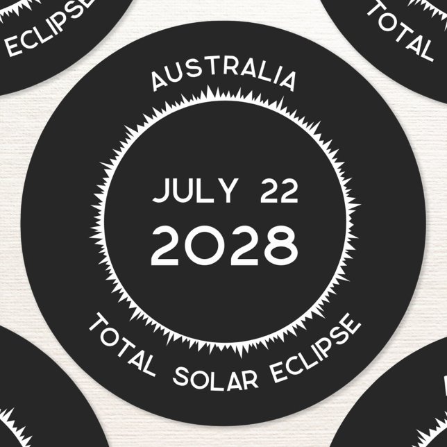 Total Solar Eclipse 2028 Australia Classic Round Sticker (Total solar eclipse july 22nd 2028 Australia custom text sticker)