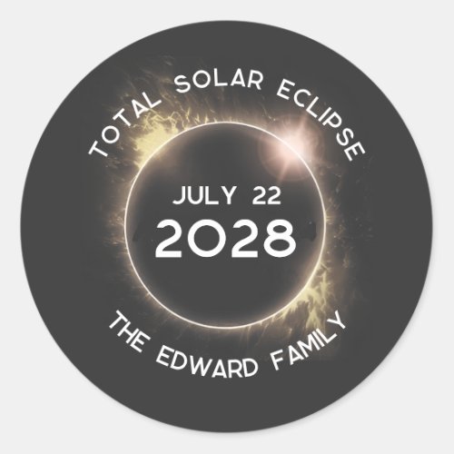 Total Solar Eclipse 2028 Personalized Classic Round Sticker