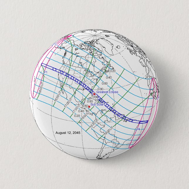Total Solar Eclipse 2045 Global Path Button (Front)