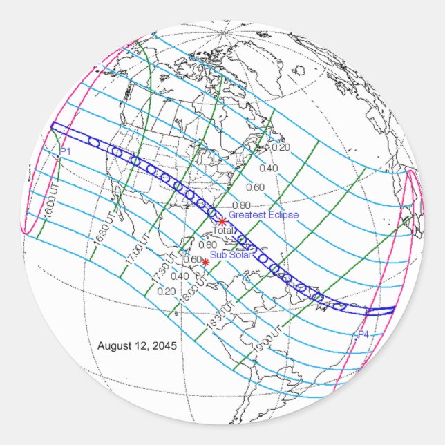 Total Solar Eclipse 2045 Global Path Classic Round Sticker (Front)