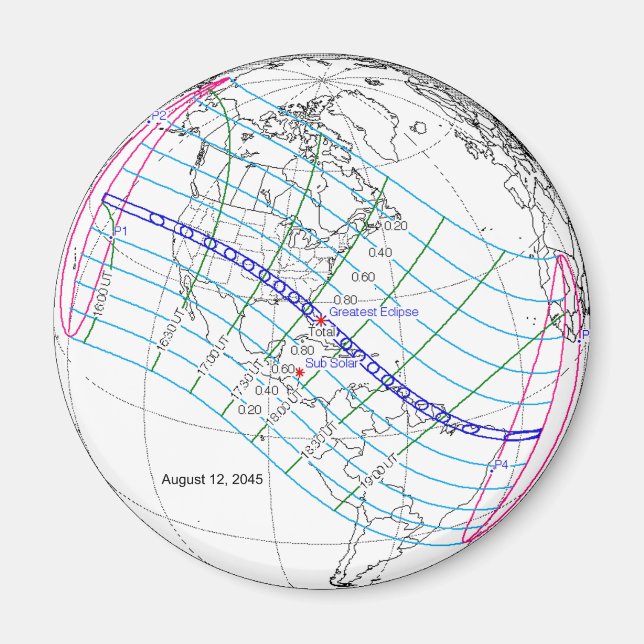 Total Solar Eclipse 2045 Global Path Magnet (Front)