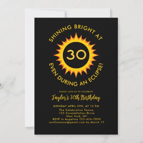  Total Solar Eclipse 482024 30th Birthday Party Invitation