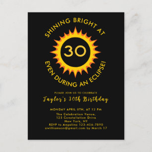 Total Solar Eclipse 4.8.2024 30th Birthday Party Invitation Postcard