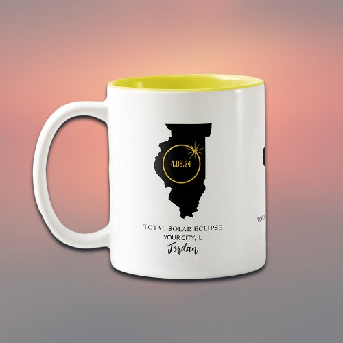 Total Solar Eclipse 482024 Illinois Custom Name Two_Tone Coffee Mug