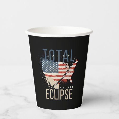 Total Solar Eclipse 482024 Patriotic USA Map Paper Cups