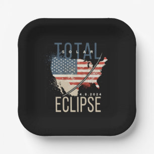 Total Solar Eclipse 4.8.2024 Patriotic USA Map Paper Plates