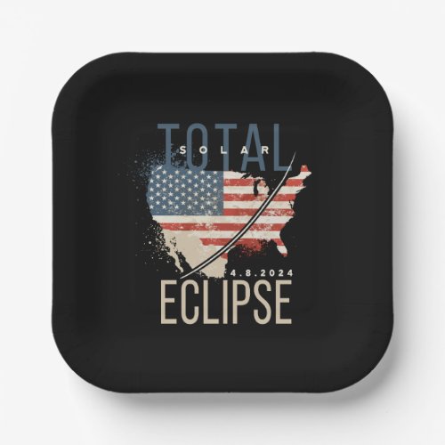 Total Solar Eclipse 482024 Patriotic USA Map Paper Plates