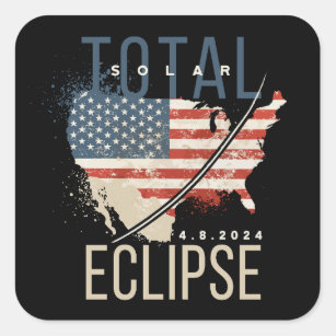 Total Solar Eclipse 4.8.2024 Patriotic USA Map Square Sticker