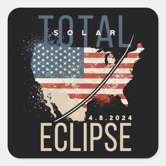 Total Solar Eclipse 4.8.2024 Patriotic USA Map Square Sticker (Front)