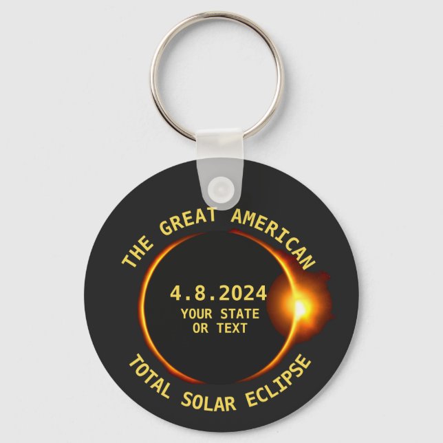 Total Solar Eclipse 4.8.2024 USA Custom Text Keychain (Front)