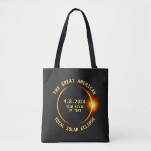 Total Solar Eclipse 4.8.2024 USA Custom Text Tote Bag
