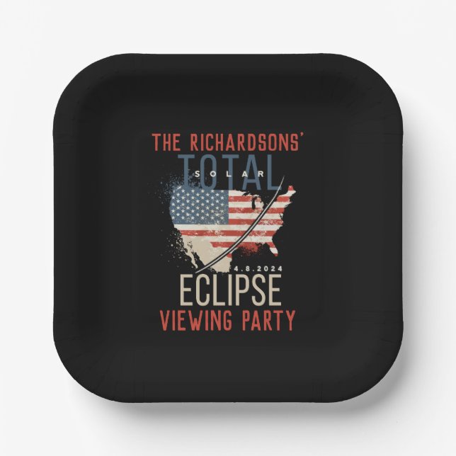 Total Solar Eclipse 4.8.2024 USA Map Personalized Paper Plates (Front)
