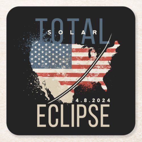 Total Solar Eclipse 482024 USA Map Personalized Square Paper Coaster