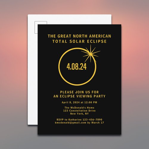 Total Solar Eclipse 482024 USA Viewing Party Invitation Postcard