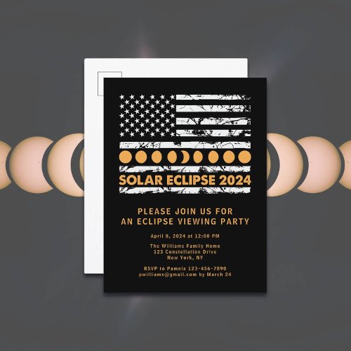 Total Solar Eclipse 4824 USA Flag Moon Phases Invitation Postcard