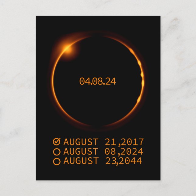 Total Solar Eclipse  8th April 2024 Check List Postcard (Front)