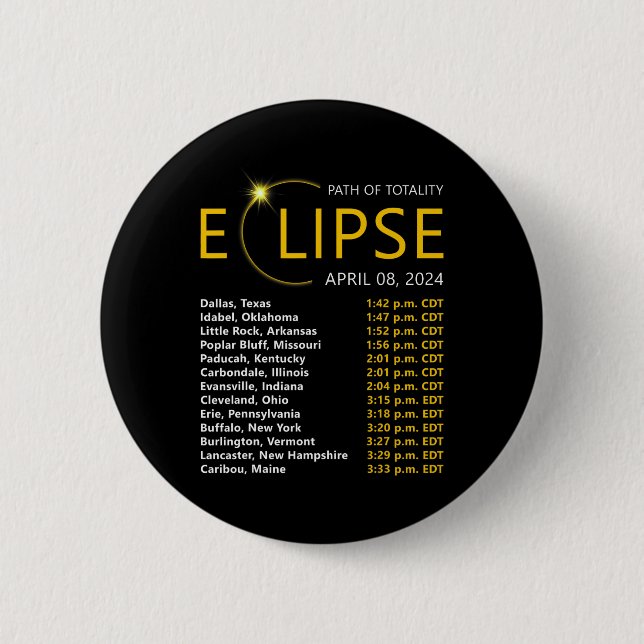 Total Solar Eclipse Apirl 08 2024 Eclipse Map Tota Button (Front)
