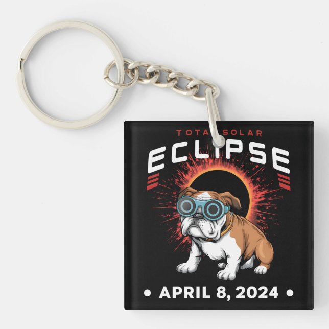 Total Solar Eclipse April 2024 Bulldog Lover Gifts Keychain (Front)